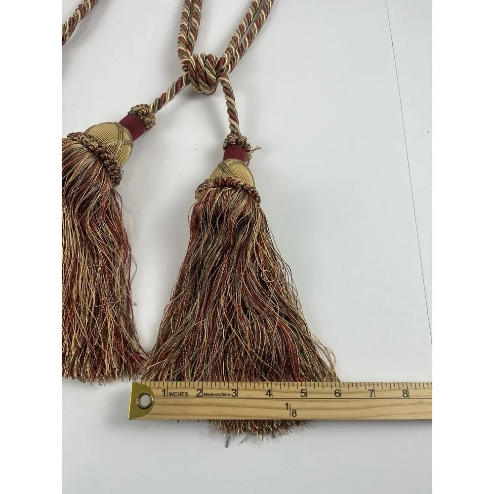 Vintage 90s Set Of Double Tassel Curtain Tiebacks Burgundy & Gold‎